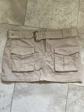 SHEIN Beige Utility Mini Skirt with Belt Detail